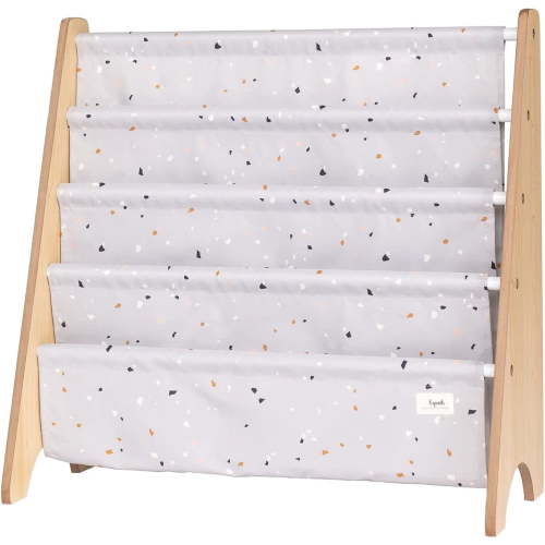 3 Sprouts Recycled Fabric Kids Book Rack Storage Bookshelf Organizer in Light Gray Terrazzo for Ages 3+