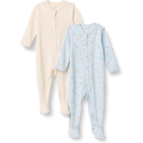 Amazon Essentials x Sofia Grainge Unisex Babies' Cotton Footed Sleep and Play Bodysuit, Pack of 2
