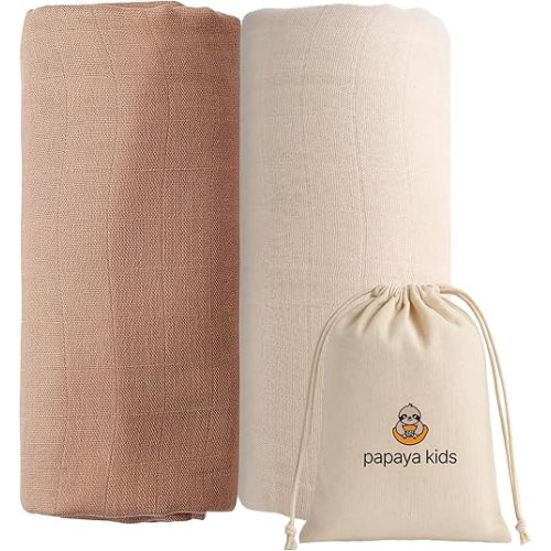 Muslin Swaddle Blankets for Newborns, Ivory White & Beige 2-Pack – Soft Viscose derived from Bamboo & Cotton Baby Blankets, 47x43, Breathable Receiving Blankets, Giftable Neutral Set