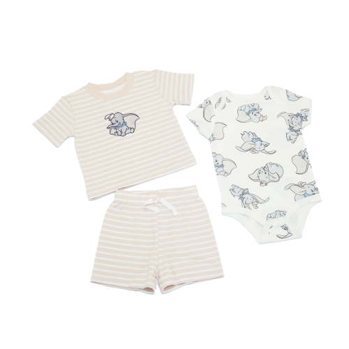 Disney Clothes Baby Boys 3-Piece Short Set – Dumbo T-Shirt, Bodysuit & Shorts (Orange/White) – 6/9M