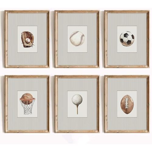Sports Wall Art Decor Toddler Boys Room Canvas Prints Vintage Sports Nursery Wall Decor Baby Kids Poster Football Baseball Pictures Basketball Theme Artwork for Children Bedroom 8x10x6 Inch Unframed