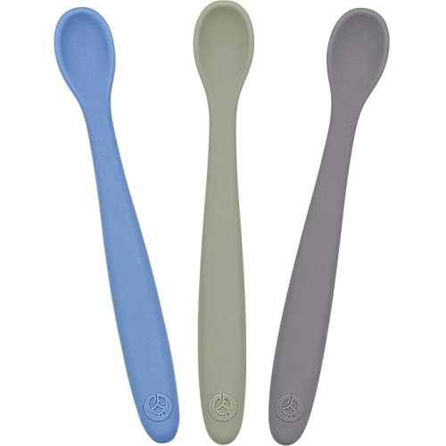 WeeSprout Silicone Baby Spoons - First Stage Infant Feeding Utensils With Soft-Tip, Bendable Kitchenware for Parent & Self-Feeding, Ultra-Durable, Dishwasher Safe, Travel Case, Set of 3