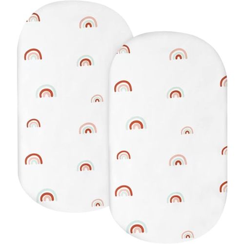 Bassinet Sheet Set 2 Pack Fitted Bassinet Sheets for Baby Girl, Universal Microfiber Soft Cradle Sheets for Oval Rectangle and Hourglass Bassinet Mattress, Rainbow