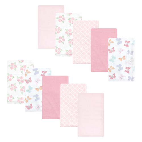 Luvable Friends Hudson Baby Flannel Burp Cloths 10pk, Pink Butterfly Garden