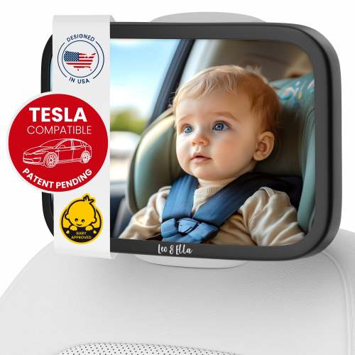 Leo&Ella Large Tesla Baby Car Mirror for Fixed Headrest, Extra Wide View of Baby in Rear-Facing carseat