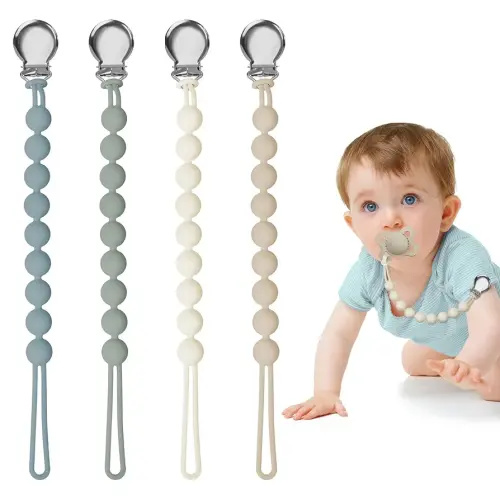 Pacifier Clips for Baby Girl Boy, Silicone Binky Holder for MAM Pacifiers, Baby Newborn Essentials Shower Birthday Gift (4-Pack)