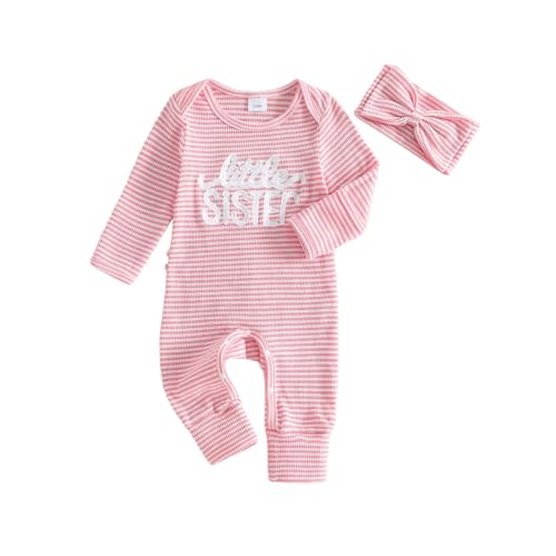 allshope Infant Baby Girl Fall Outfit Sweatshirt Romper Little Sister Lil Sis Long Sleeve Jumpsuit Newborn Clothes