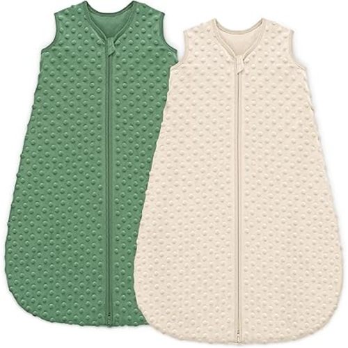 Fleece Baby Sleep Sack 0-6 Months with Plush Dots 1.5 Tog Baby Wearable Blanket with 2-Way Zipper Warm Sleeping Sack for Toddler Infant Newborn - Small, Apricot & Dark Green