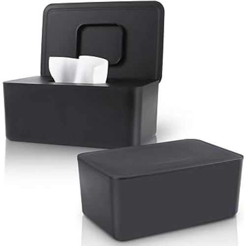 2 Pack LEQXGO Baby Wipes Dispenser, Wipes Dispenser Baby Wipes Case, Baby Wipe Holder for Fresh Wipes, Non-Slip Wipes Case, Wipe Container with Sealing Design Lid (Black and Black)