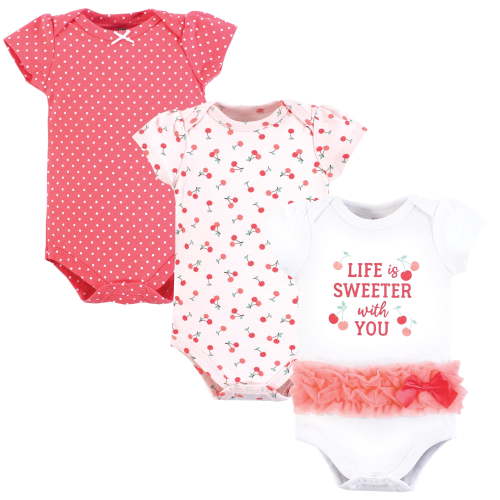 Hudson Baby Infant Girls Cotton Bodysuits 3-Pack, Life Is Sweeter Tutu, 0-3 Months