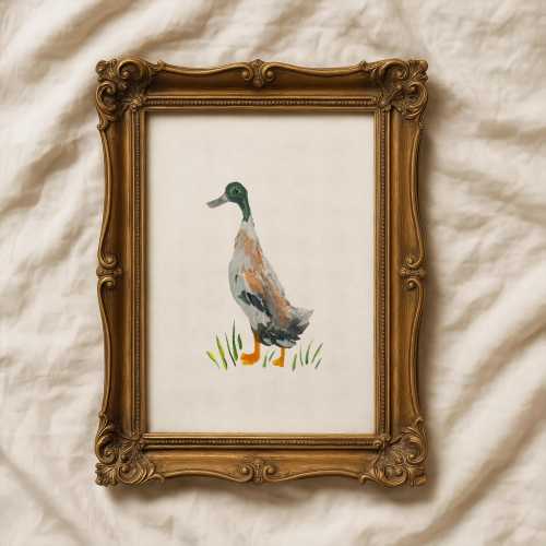 Runner Duck Unframed Art Print - Cottagecore Wall Art - Farmhouse Wall Decor - Watercolor Gouache Painting - Minimalist Nursery Wall Art