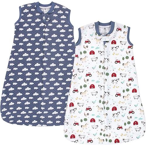 Hudson Baby Unisex Baby Premium Quilted Sleeveless Sleeping Bag and Wearable Blanket, Boy Farm Animals, 18-24 Months