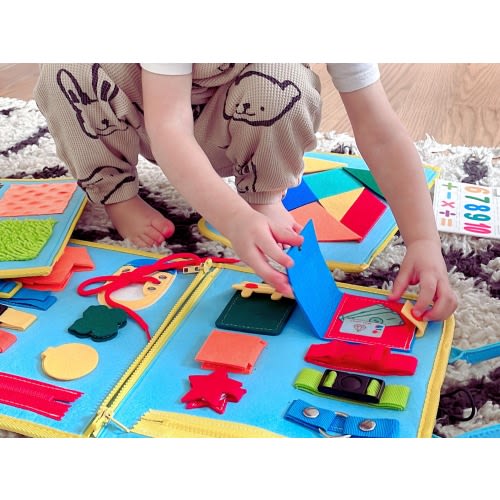 Montessori Busy Book Busy Board for Toddlers, Felt Quiet Book, 20+ Sensory Learning Activities, Travel Toy, Kids Birthday Baby Shower Gift