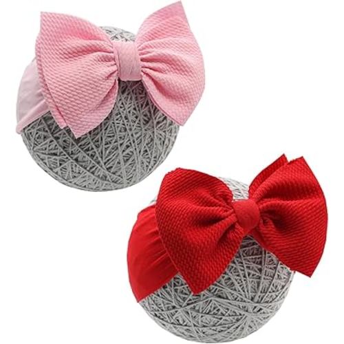 Valentines Baby Girl Bows Newborn Headband Infant Big Bows for Birthday/Baby Shower/Photography/Baby Gifts (Red&Pink)