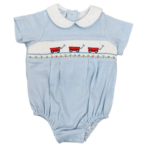 Blue Knit Stripe Wagons Bubble