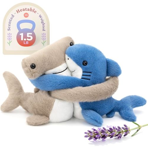 IKASA Microwavable Hammerhead Shark and Blue Whale Stuffed Animal,Heating Pad for Comfort and Warmth,Heatable and Coolable 1.5lbs Weighted Lavender Scent Plush Toy,Gift for Kids