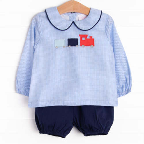 Conductor Cutie Applique Bloomer Set, Blue – Stitchy Fish