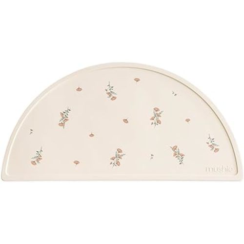 mushie Silicone Placemat for Kids | BPA-Free Non-Slip Design (Pink Flowers)