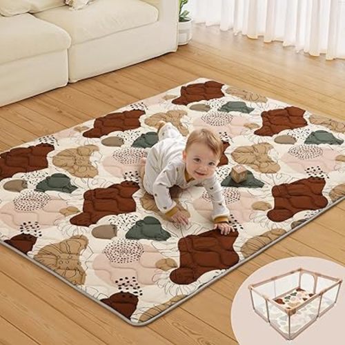 Blissful Diary Baby Play Mats for Floor, 72x48 Inch Extra Thicker & Large Soft Cushioning Foam Playmats for Babies and Toddlers, Foldable Washable Baby Crawling Mat for Playpen, Boho Design