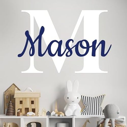 Personalized Name & Initial Vinyl Wall Decor I Nursery Wall Decal for Baby Boy & Girl Decoration I Wall Stickers for Bedroom Decor I Boys Bedroom Decor I Size Options