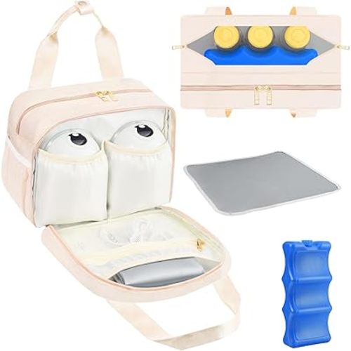 PIIOSER Breastmilk Cooler Bag with Ice Pack, Compatible with Wearable Breast Pumps & Accessories - Portable Pumps Carrying Case for Nursing & Working Moms, Black
