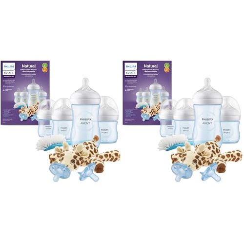 Philips Avent Natural Baby Bottle with Natural Response Nipple, Blue Baby Gift Set with Snuggle, SCD838/04 (Pack of 2)