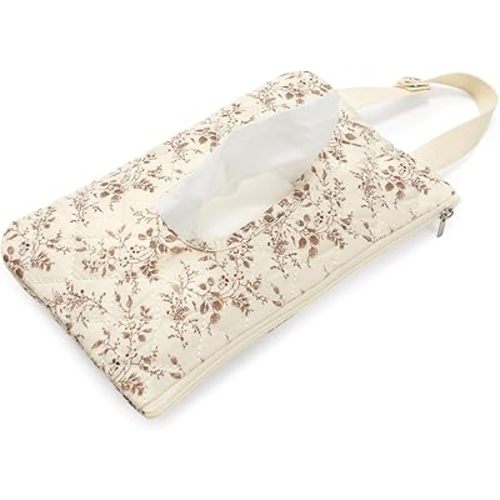 Quilted Baby Diaper and Wipes Pouch Portable Mommy Bag for Stroller Reusable Wipes Pouch with Lanyard for Casual Travel (Beige)
