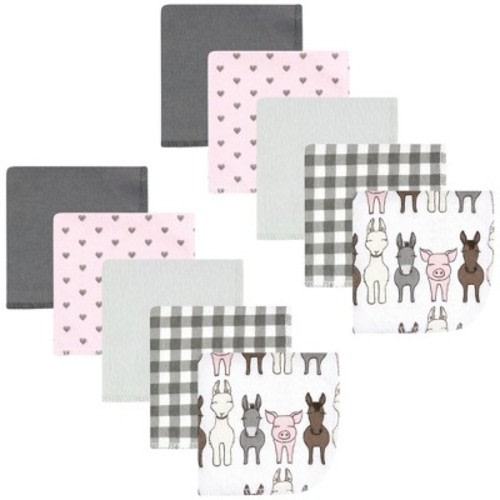 Hudson Baby Infant Girl Flannel Washcloths, Farm Friends Pink 10Pk, One Size