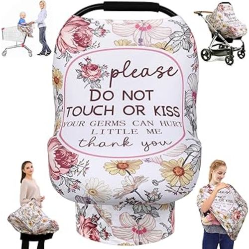 Metplus Breathable Car Seat Cover for Babies, Stretchy Nursing Cover for Breastfeeding, Multi Use Newborn Carrier/Stroller/Shopping Cart, Girl Boy Stroller Cover Gift