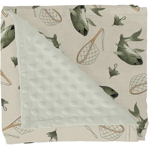 Gone Fishing Baby Blankets for Girl Boy Vintage Bass Fishes Net Lake Soft Mink with Dotted Backing Double Layer Swaddle Receiving Blanket for Toddler Nursery Fishing Lovers Gift Bed Blanket 30x40