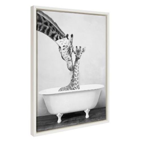 Sylvie Giraffe in Tub Framed Canvas by Amy Peterson Art Studio - Kate & Laurel All Things Decor
