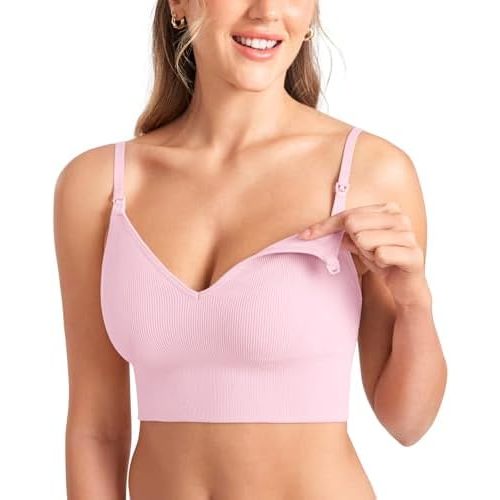 MOMANDA Ribbed Nursing Sleep Bra for Breastfeeding Longline Maternity Bralettes V Neck Comfort