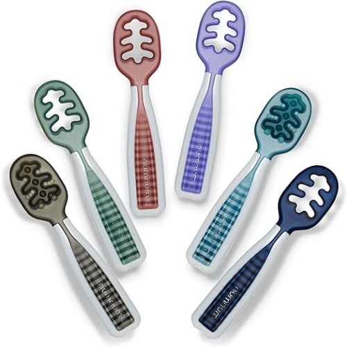 NumNum Baby Spoons Set, Baby Essentials Pre-Spoon GOOtensils for 6+ Months, First Stage Self-Feeding Spoons for Baby Led Weaning (BLW), Silicone Toddler Utensils, BPA-Free, 6 Pack Beach Party