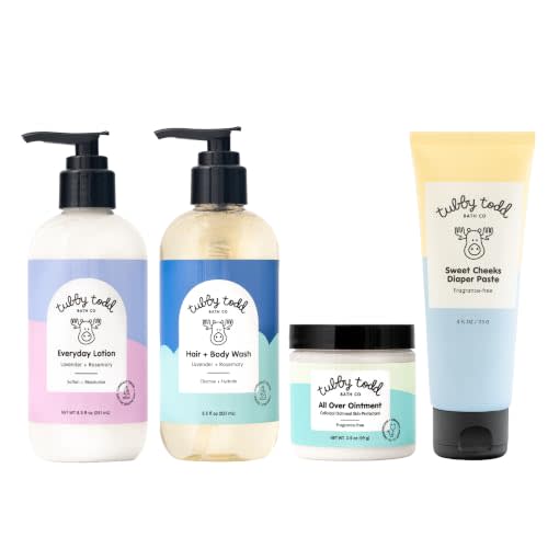 Tubby Todd Baby Bath and Skincare Kit, The Baby Bundle Gift Set | Shampoo and Body Wash, 8.5 oz Everyday Lotion, 3.5 oz All Over Ointment & 7.9 oz Diaper Paste Cream, Lavender Rosemary