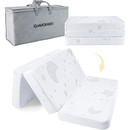 Pack and Play Mattress, 38x26 Dual-Sided Memory Foam Trifold Pack N Play Mattresses, Portable Travel Mattress for Pack N Play with Breathable Removable Cover and Carry Bag