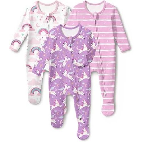 FILLEEP Baby Sleepers 3Pcs 100% Cotton Pajamas for Newborn 0-3 3-6 6-9 Months Boys Girls Clothes Sleep 'N Play Footed PJs