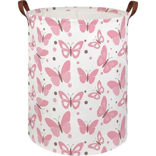 HIYAGON Girls Pink Laundry Baskets Baby Hamper for Nursery Girl Cute Kids Toy Organizer Bins Butterfly Room Decor Bedroom Bathroom(Pink Butterfly)