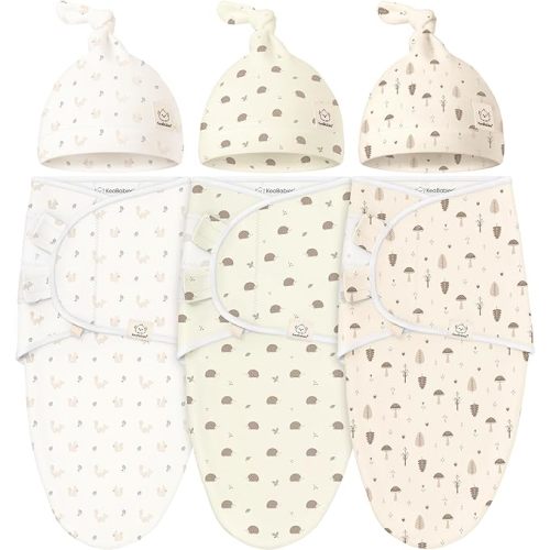 KeaBabies 3-Pack Swaddles for Newborns, Girls, Boys with Hats - Organic Soft Baby Sleep Sacks, Breathable Baby Swaddle 3-6 Months Beanies Set, Premie Infant Sleep Sack 0-3 Months (Nibbles/Bruce)