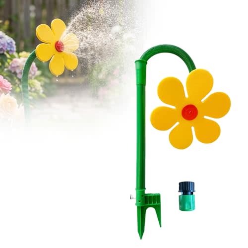 Crazy Daisy Sprinkler 360° Rotating Funny Dancing Flower Water Sprayer, Spinning Lawn & Garden Irrigation Dog Sprinkler with Hose Connector for Yard Outdoor Cooling (Yellow)