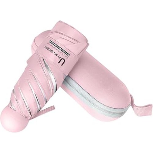 BAODINI Travel Essentials Mini Umbrella for Purse With Case Small Compact UV Sun Protection Lightweight Tiny Pocket Manual Open Close Umbrella for Women Kids and Men Fits Purse Backpack