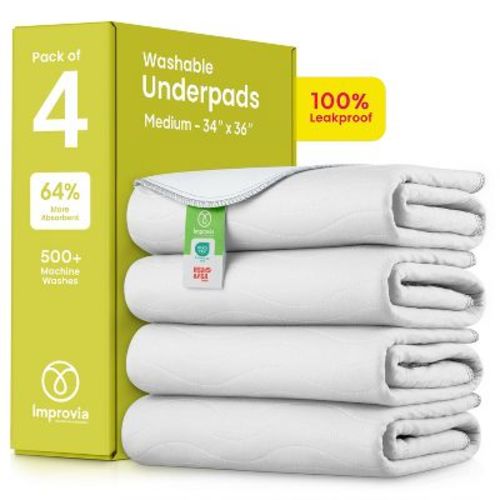 IMPROVIA® Washable Underpads 34”x36”, Heavy Absorbency Waterproof Incontinence Pads for Kids, Adults & Pets – Protects Bed, Couch, Sofa & Floor