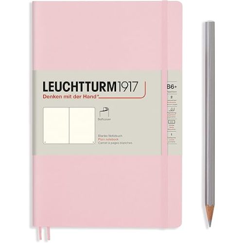 LEUCHTTURM1917 - Notebook Softcover Paperback B6+ - 123 Numbered Pages for Writing and Journaling (Plain, Powder)