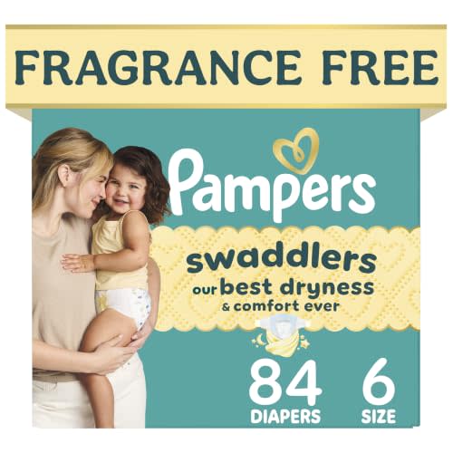 Pampers Swaddlers Diapers, Size 6 (23-44 lbs), 84 Count, Fragrance Free, Hypoallergenic, Absorbent, Pediatrician Recommended, Skin Safe