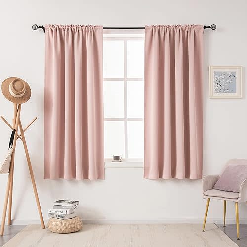 DUALIFE Blush Pink Curtains for Bedroom - 54 Inch Length Rod Pocket Energy Saving Thermal Insulated Blackout Noise Reducing Curtains for Living Room Set of 2 Panels (Blush Pink 42x54)