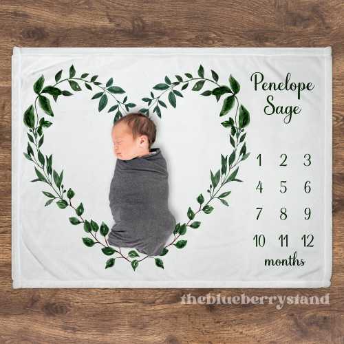 Floral Heart Milestone Blanket Girl Month Blanket Personalized Baby Blanket Name Blanket Custom Baby Girl Gift Baby Shower Gift Newborn Gift