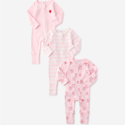 Baby Pink The 3Pk Long Sleeve Rib Romper | Cotton On Kids Australia