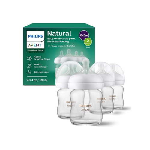 Philips AVENT Glass Natural Baby Bottle with Natural Response Nipple, Clear, 4oz, 4pk