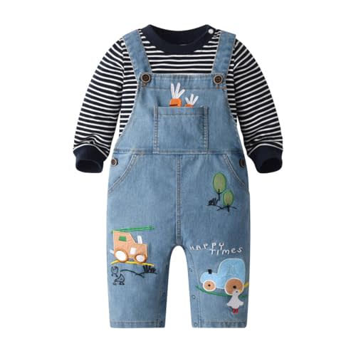 LvYinLi Cute Baby Boy Clothes Suit Toddler Boys' Striped long Sleeve T-Shirt+Denim Overalls Jumpsuit Pants Outfits Sets