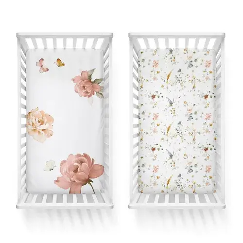 Bubba Blue 2 Pack Fitted Sheet Cot Bamboo Peonies | Baby Bunting AU