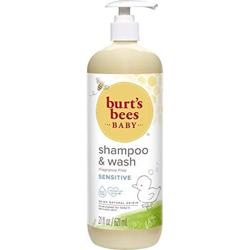 Baby Shampoo & Wash, Burt's Bees Sensitive Body Care, Unscented, Fragrance & Tear Free, All Natural, 21 Ounce